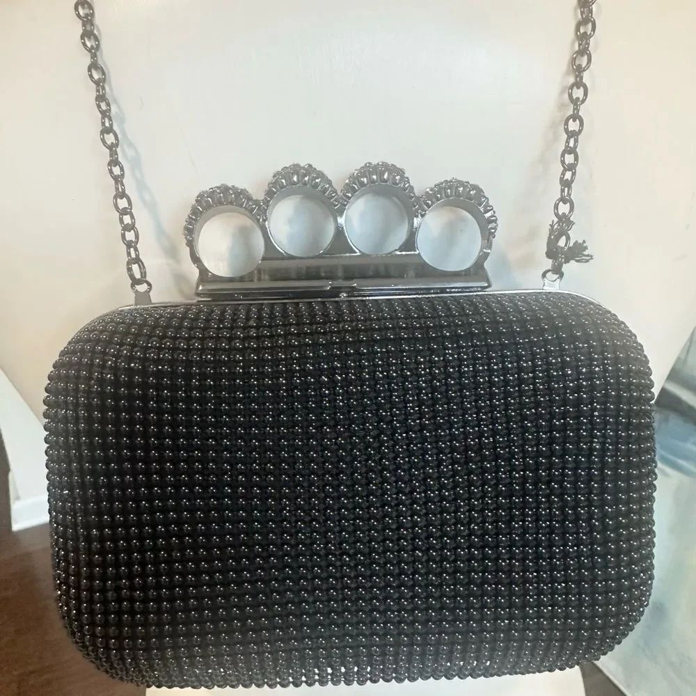 Beaded Black Bling Knuckle Clutch/Shoulder Bag